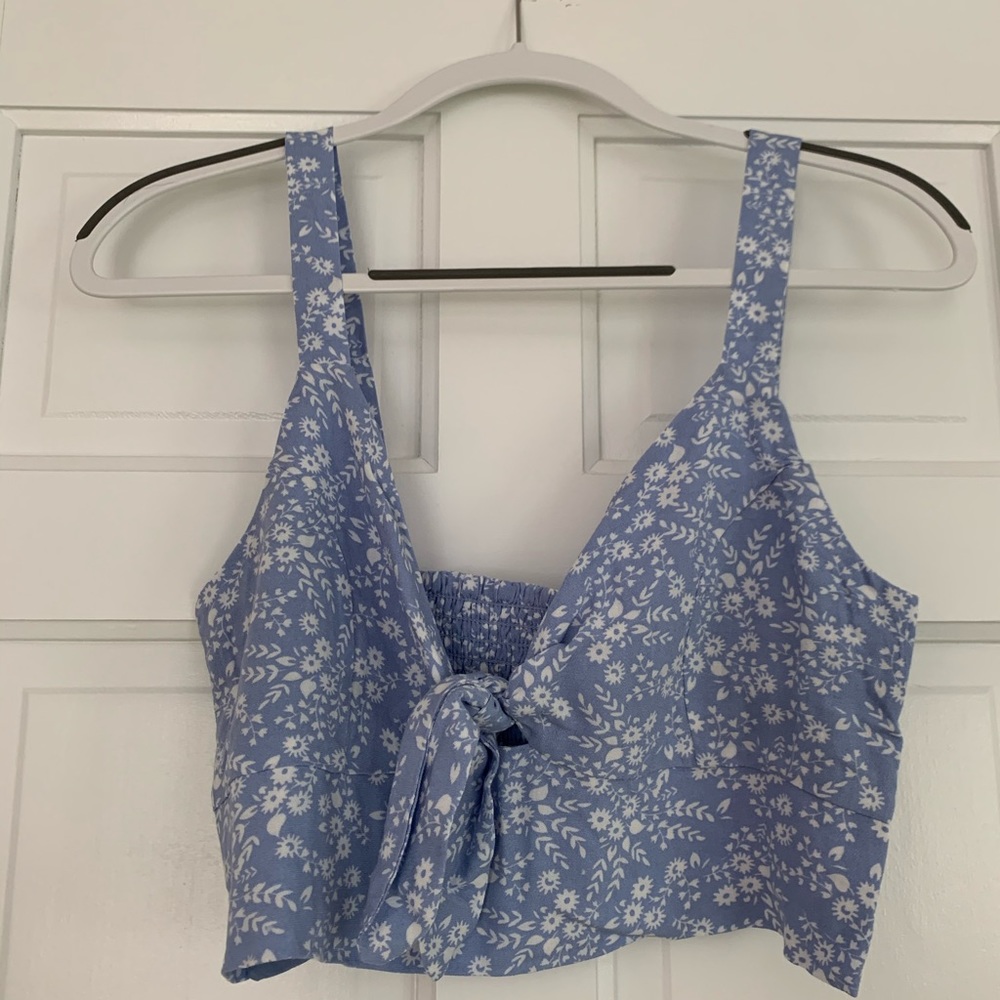LA Hearts blue ditzy floral crop tank